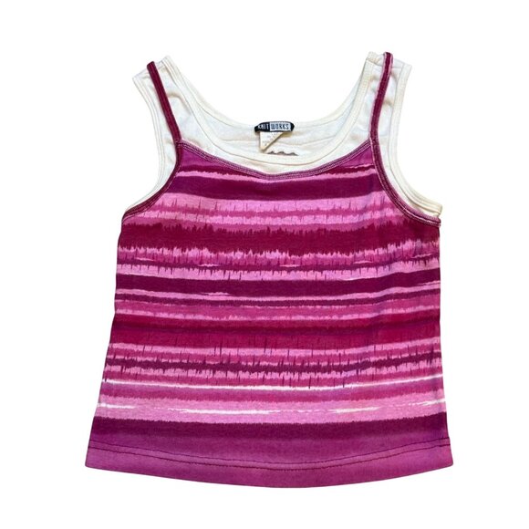 90s Knit Works Large Pink Striped Sleeveless Double Layer Tank Top - Picture 1 of 5